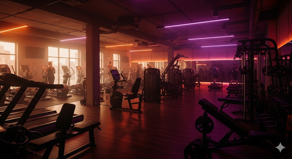 A vibrant sports and fitness background in the website's theme